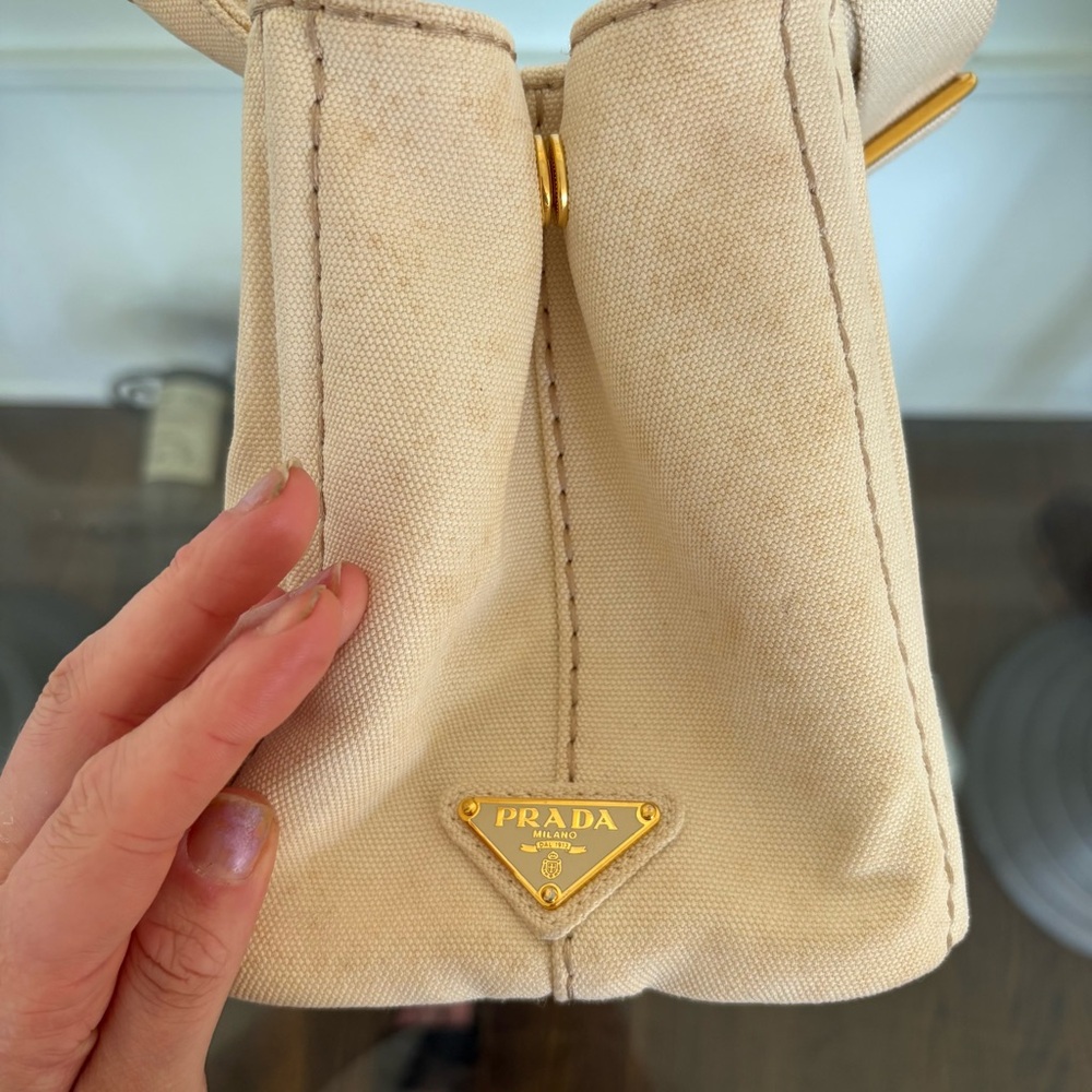 Prada Canapa Beige Canvas Tote Small Milano Logo with Removable Strap - Picture 7 of 11